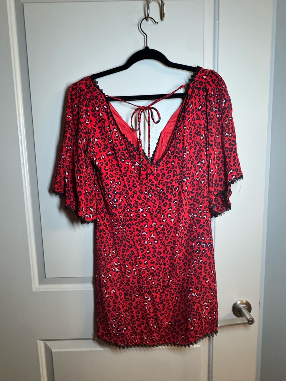 Lovers + Friends Red Leopard Tie-Back Mini Dress